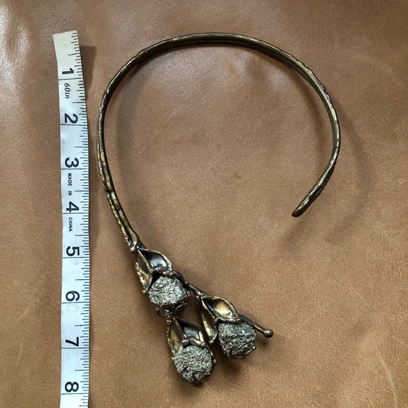 Brutalist pyrite and brass flower necklace vintage silver gold statement - Picture 7 of 13